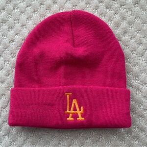 MLB New Era Los Angeles Dodgers Pop Base Beanie Pink/Orange Embroidered Toboggan
